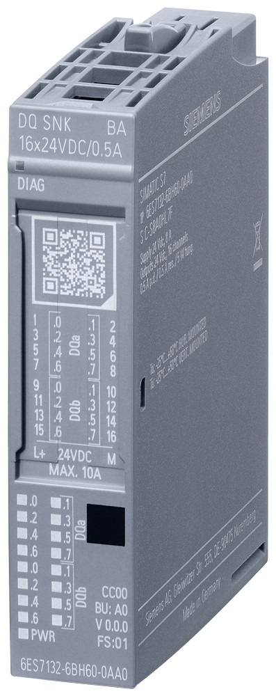 Siemens SIMATIC Simatic Et 200SP DQ 16x24vdc/0.5a SNK ba pu 1