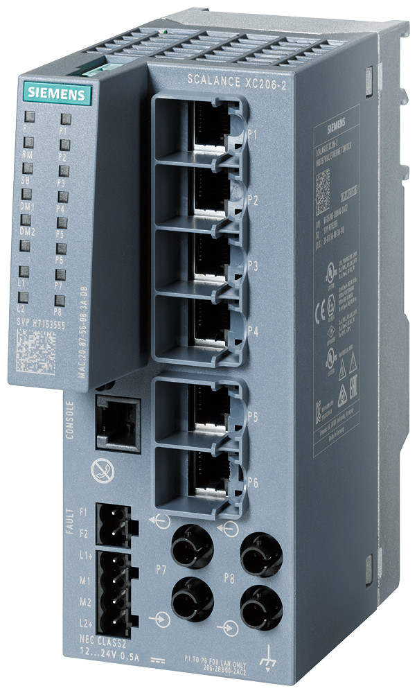 Siemens Siplus Net scalance XC206-2, managed layer 2 switch, 6X RJ45, 2X MM ST