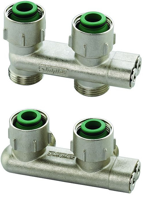 Simplex H-onderblok aanvoer/retour gekruist, recht MF G3/4"X3/4" ek ni