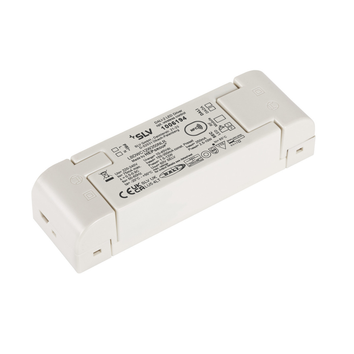 SLV Zubehör (universal) Led-Driver, 12W 250ma dali dimbaar met RF-interface, led-driver wit da