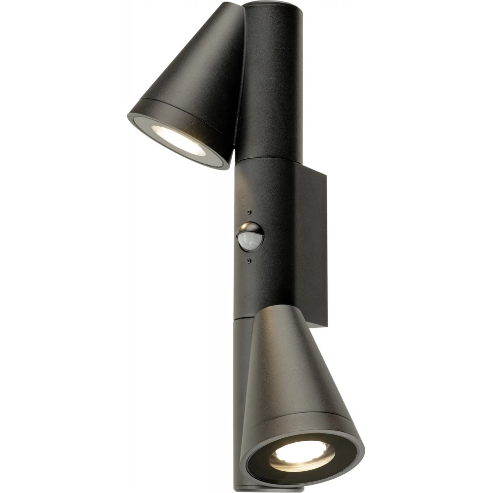 SLV T-tube gu10 wandarmatuur buiten double retrofit 180x101mm bewegingssensor lichtsensor zwart