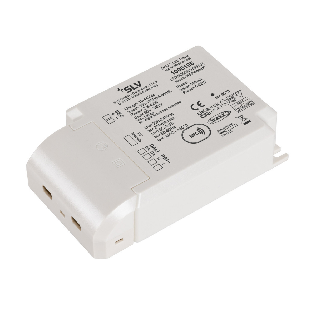 SLV Zubehör (universal) Led-Driver, 40W 500ma dali dimbaar met RF-interface, led-driver wit da