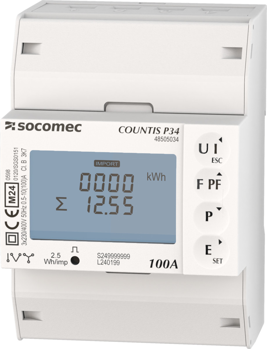 Socomec COUNTIS P3x Energiemeter Countis P34 drie/vier geleiders 3PH 100a, mid modbus