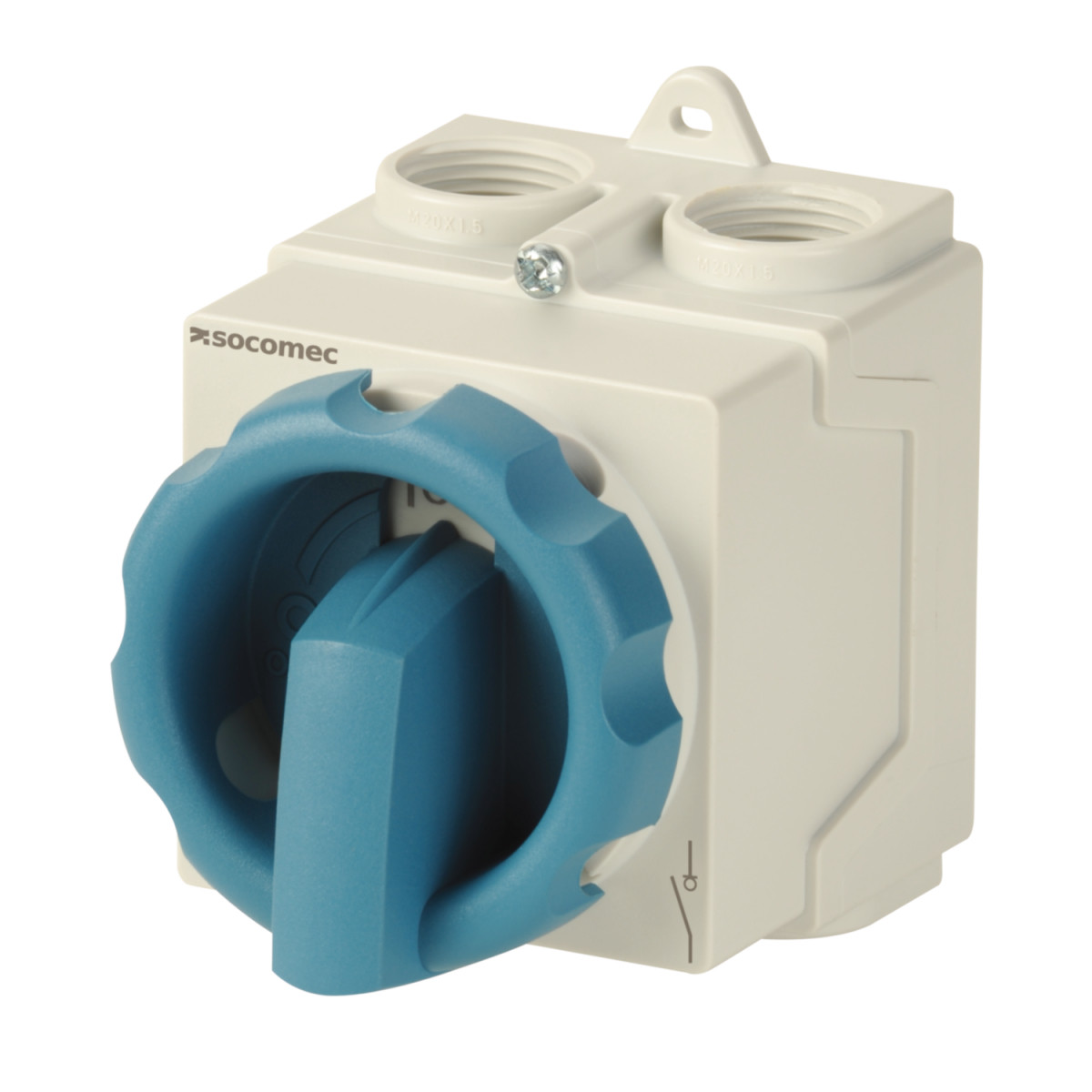 Socomec ENCLOSED SWITCH Encl. como 3x20a blue/grey handle