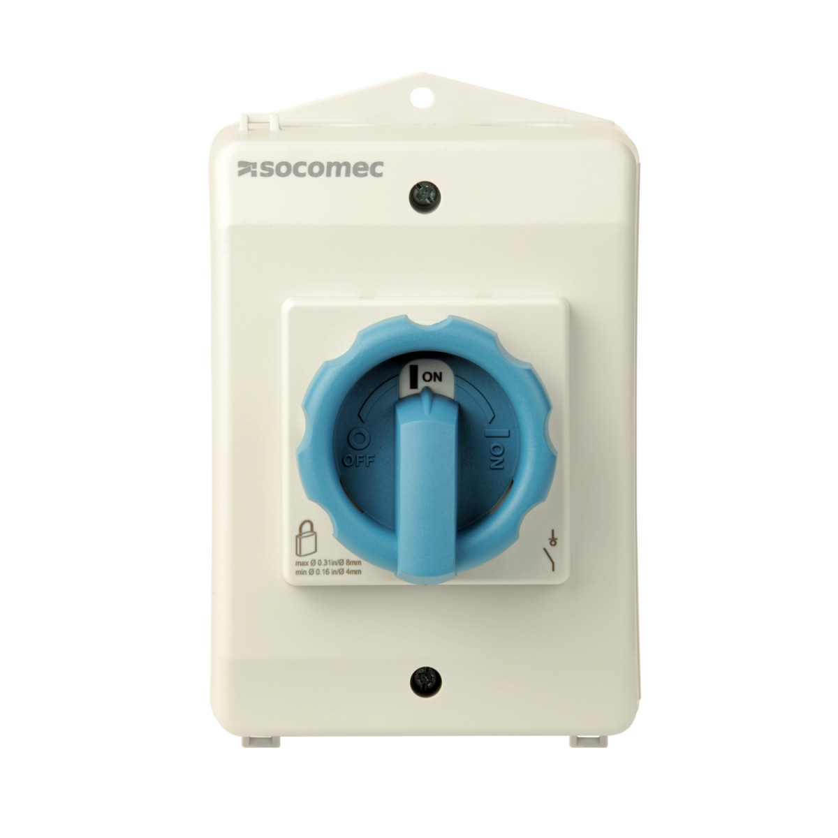 Socomec ENCLOSED SWITCH Encl. como 3x25a blue/grey handle