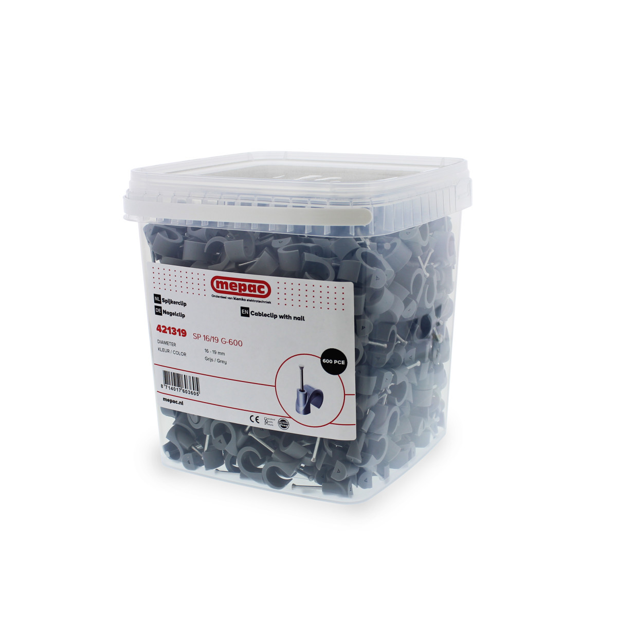 Spijkerclip 16/19MM grijs - 600stuks
