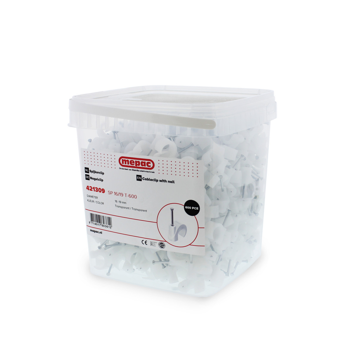 Spijkerclip 16/19MM transparant - 600stuks