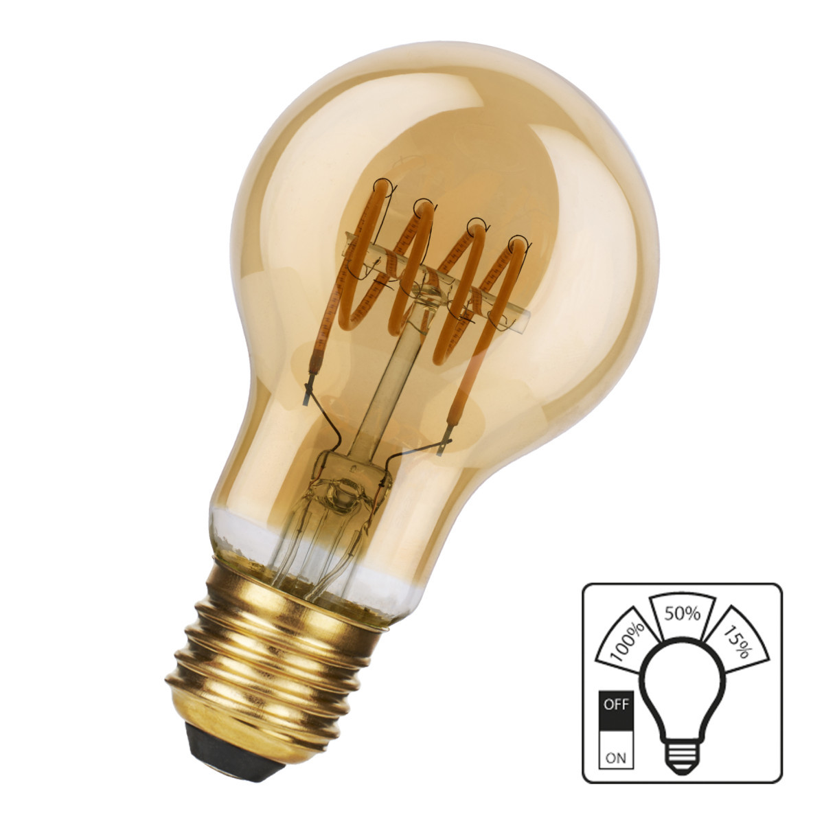 Spiraled Thomas a60 e27 3-stap dim 5W (37W) 420LM 822 goud