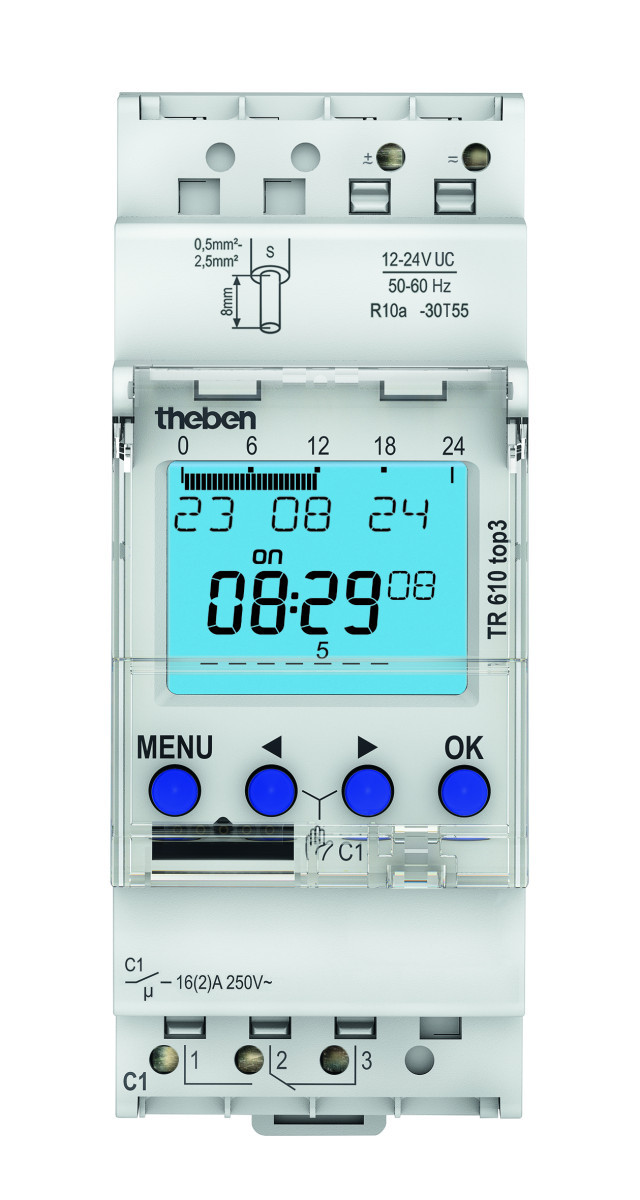 Theben top3-Termina Digitale Weekklok, 1-kanaal, app-programmering mogelijk, RC, 12-24V