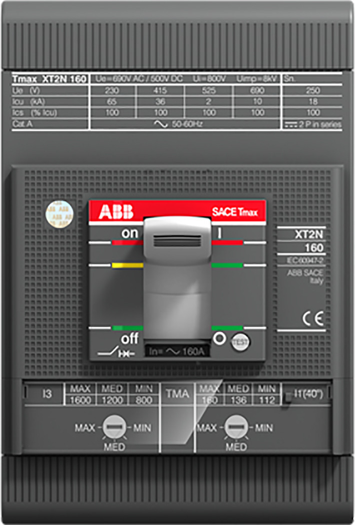Tmax XT2V 160/R 1,6 3P vast met vooraansluiting instelbare therm. en V