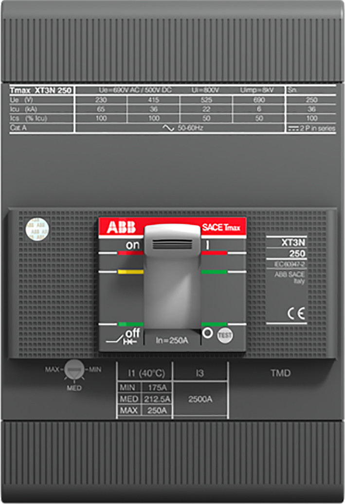 Tmax XT3S 250/R 63 3P vast met vooraansluiting generator therm. magn.