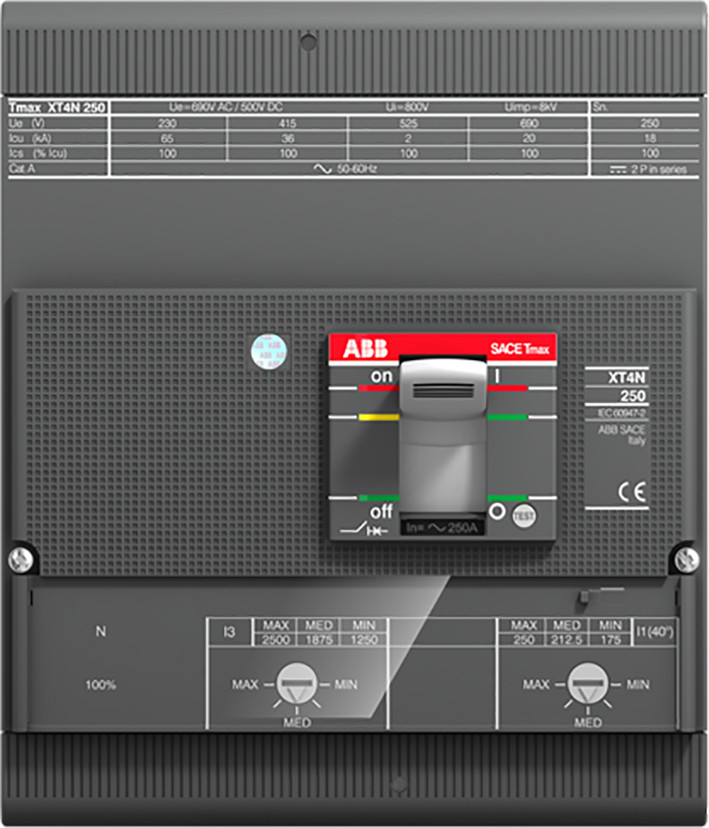 Tmax XT4H 160/R 63 4P vast met vooraansluiting instelbare therm. en ma