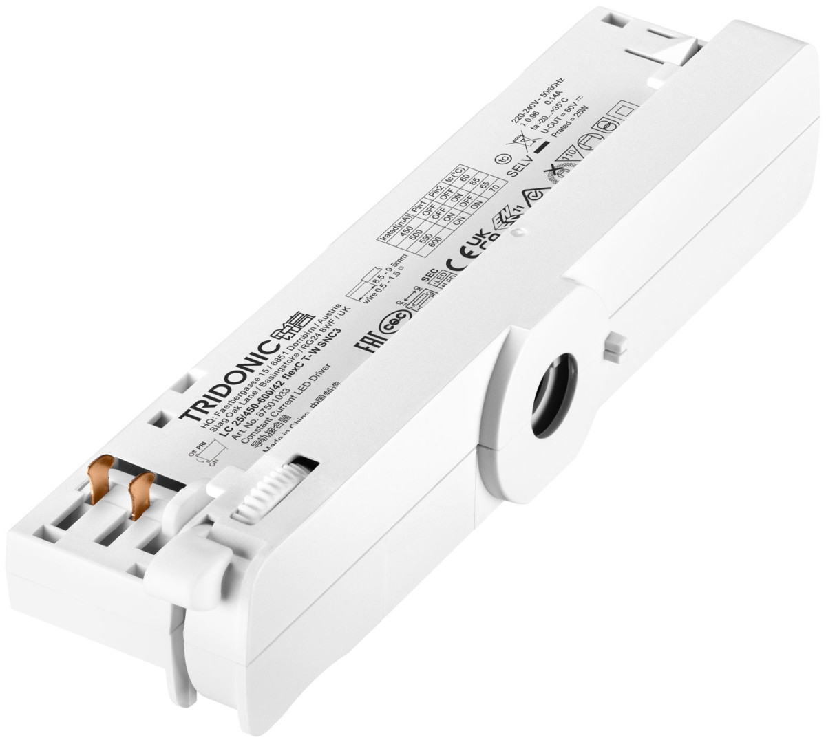 Tridonic LED Drivers In-Track Fixed Output LC 25/450-600/42 flexc T-W SNC3
