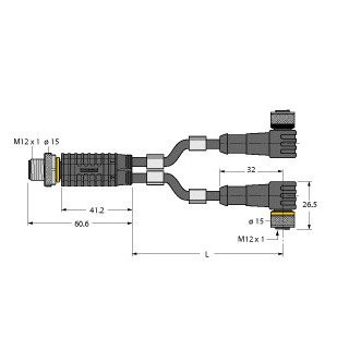Turck 2-port junction systems Y-splitter with cable male m12x1-2xfem