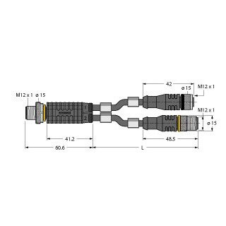 Turck 2-port junction systems Y-splitter with cable m12x1 male-female,