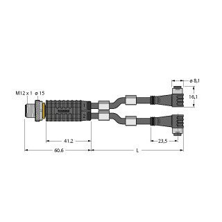 Turck 2-port junction systems Y-splitter with cable male m12x1-2xfem