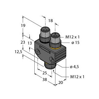 Turck 2-port junction systems Y-splitter without cable m12x1 female-2