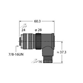 Turck 7/8" round connector field-wireable female connector angled