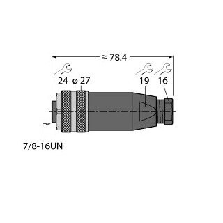 Turck 7/8" round connector female straight customizable