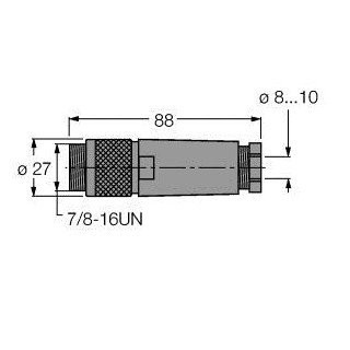 Turck 7/8" round connector male straight customizable