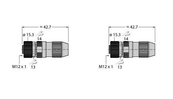 Turck m12x1 round connector female straight customizable