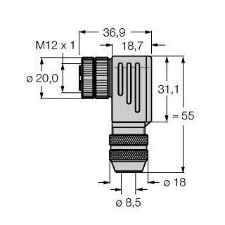 Turck M12 × 1 round connector field-wireable female connector angled