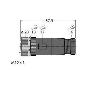 Turck m12x1 round connector female straight customizable