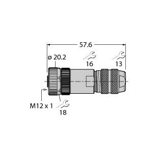 Turck m12x1 round connector female straight customizable