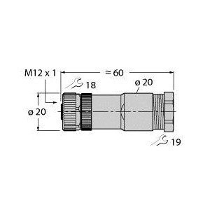 Turck m12x1 round connector female straight customizable