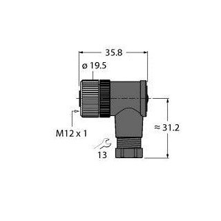 Turck m12x1 round connector field-wireable female connector angled