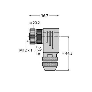 Turck m12x1 round connector field-wireable female connector angled