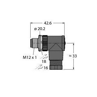 Turck m12x1 round connector male angled customizable