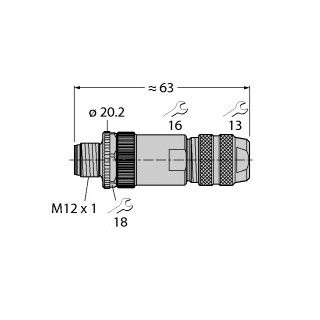 Turck m12x1 round connector male straight customizable