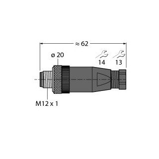 Turck m12x1 round connector male straight customizable