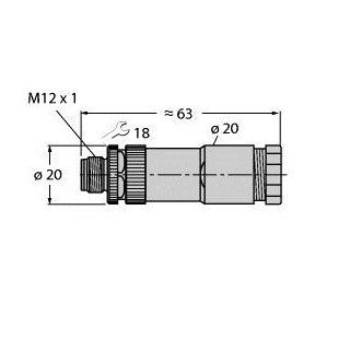 Turck m12x1 round connector male straight customizable