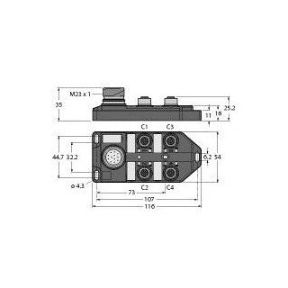 Turck Passive actuator/sensor box M12 × 1 4-port with M23 connector for S