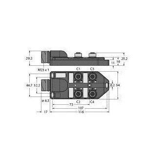 Turck Passive actuator/sensor box M12 × 1 4-port with M23 connector for S