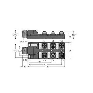 Turck Passive actuator/sensor junction box m12x1 6-port with male M23 F