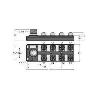 Turck Passive actuator/sensor box M12 × 1 8-port with M23 connector for S