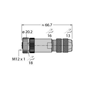 Turck Round connector m12x1 female straight customizable