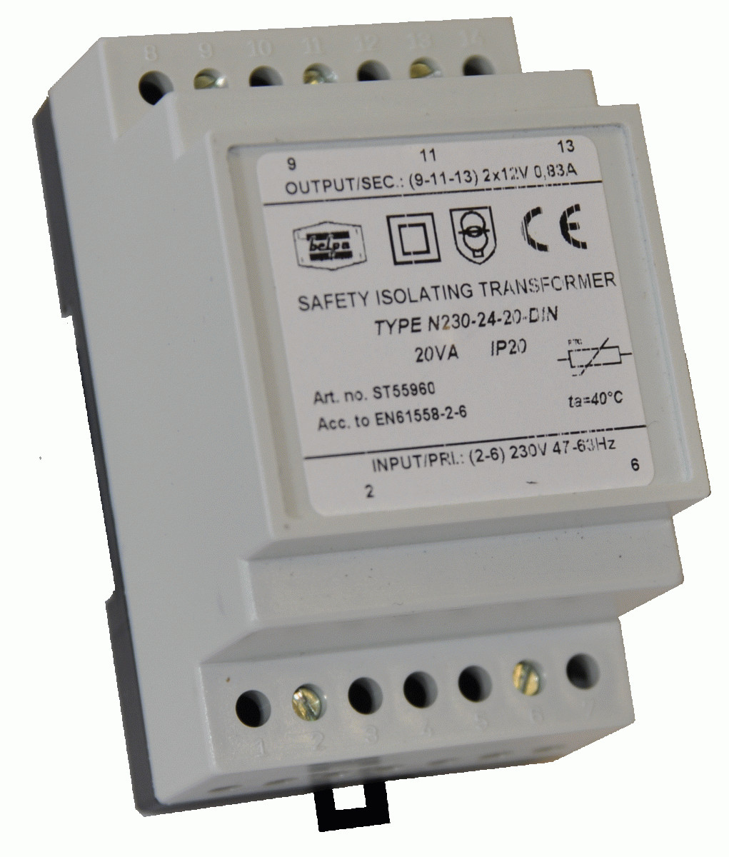 Belpa N230 Veiligheidstrafo 230V-24V-20va din-rail