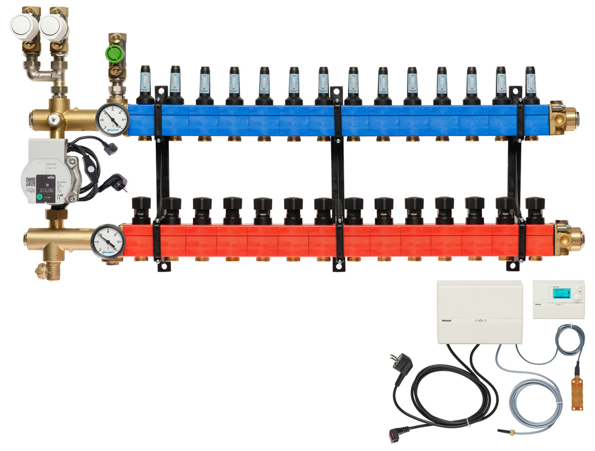 Verdeler, 3-pijps verw./koelen B.A. E-pomp, 25-135 L/U.,14 GR