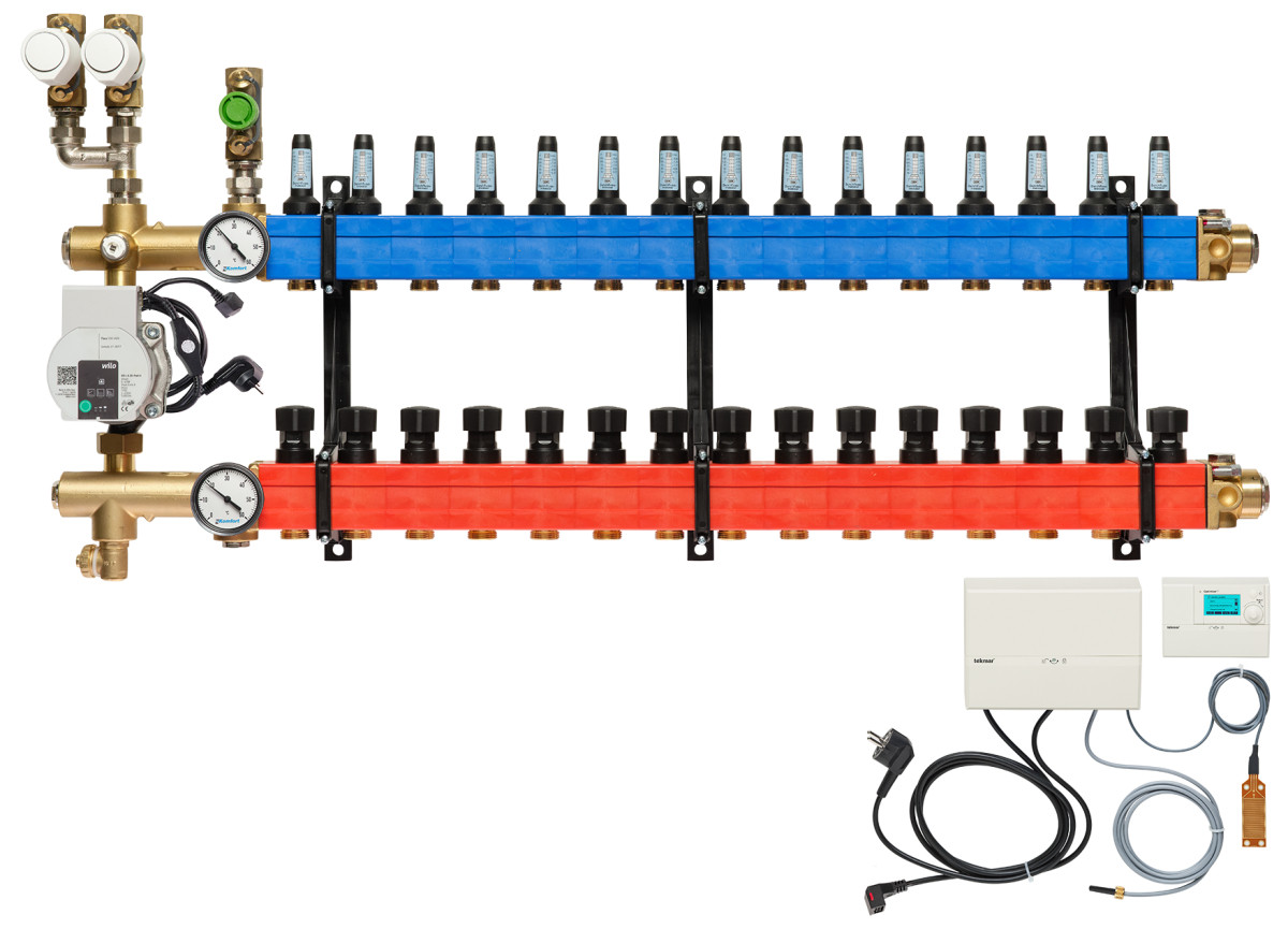 Verdeler, 3-pijps verw./koelen B.A. E-pomp, 25-135 L/U.,15 GR