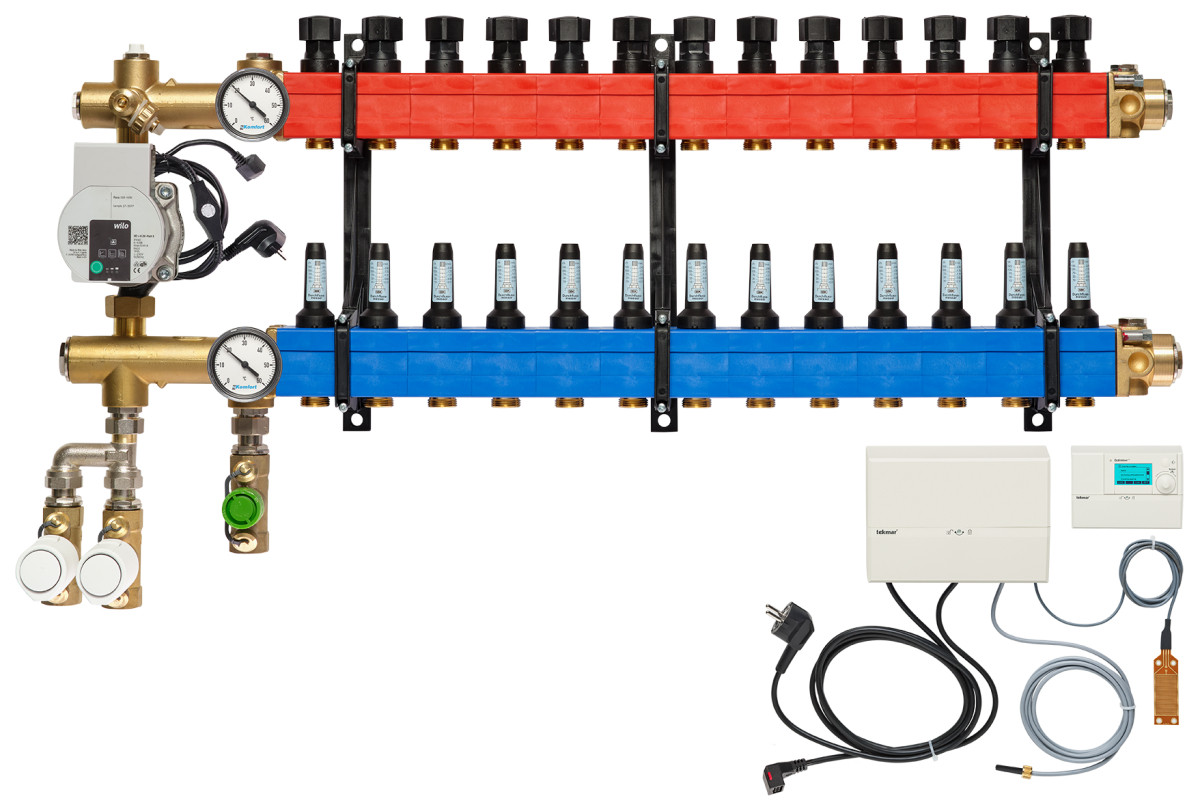 Verdeler, 3-pijps verw./koelen O.A. E-pomp, 25-135 L/U.,13 GR