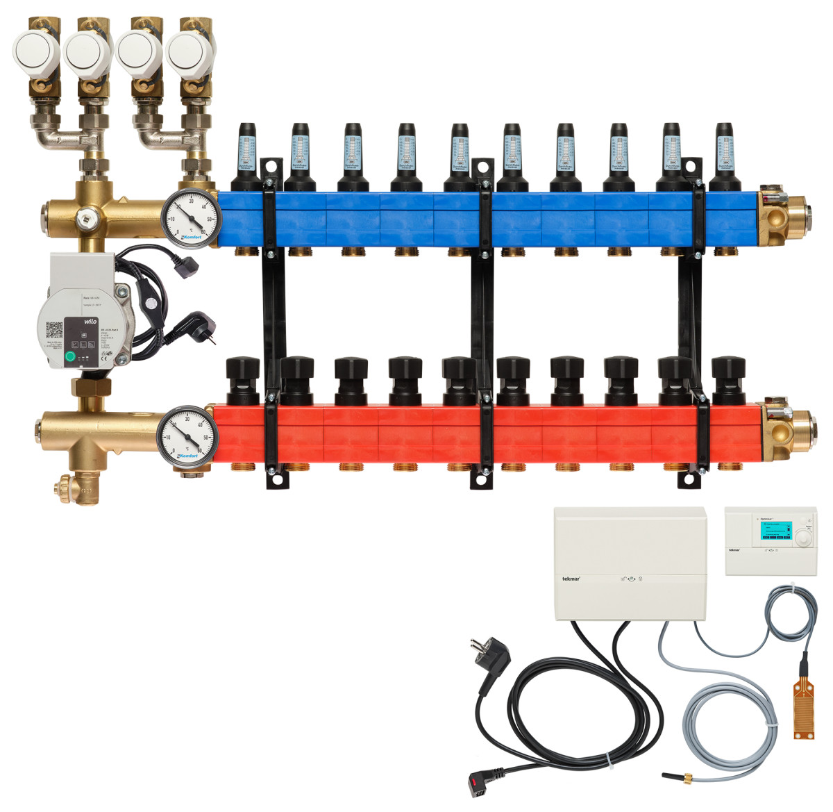 Verdeler, 4-pijps verw./koelen B.A. E-pomp, 25-135 L/U.,10 GR