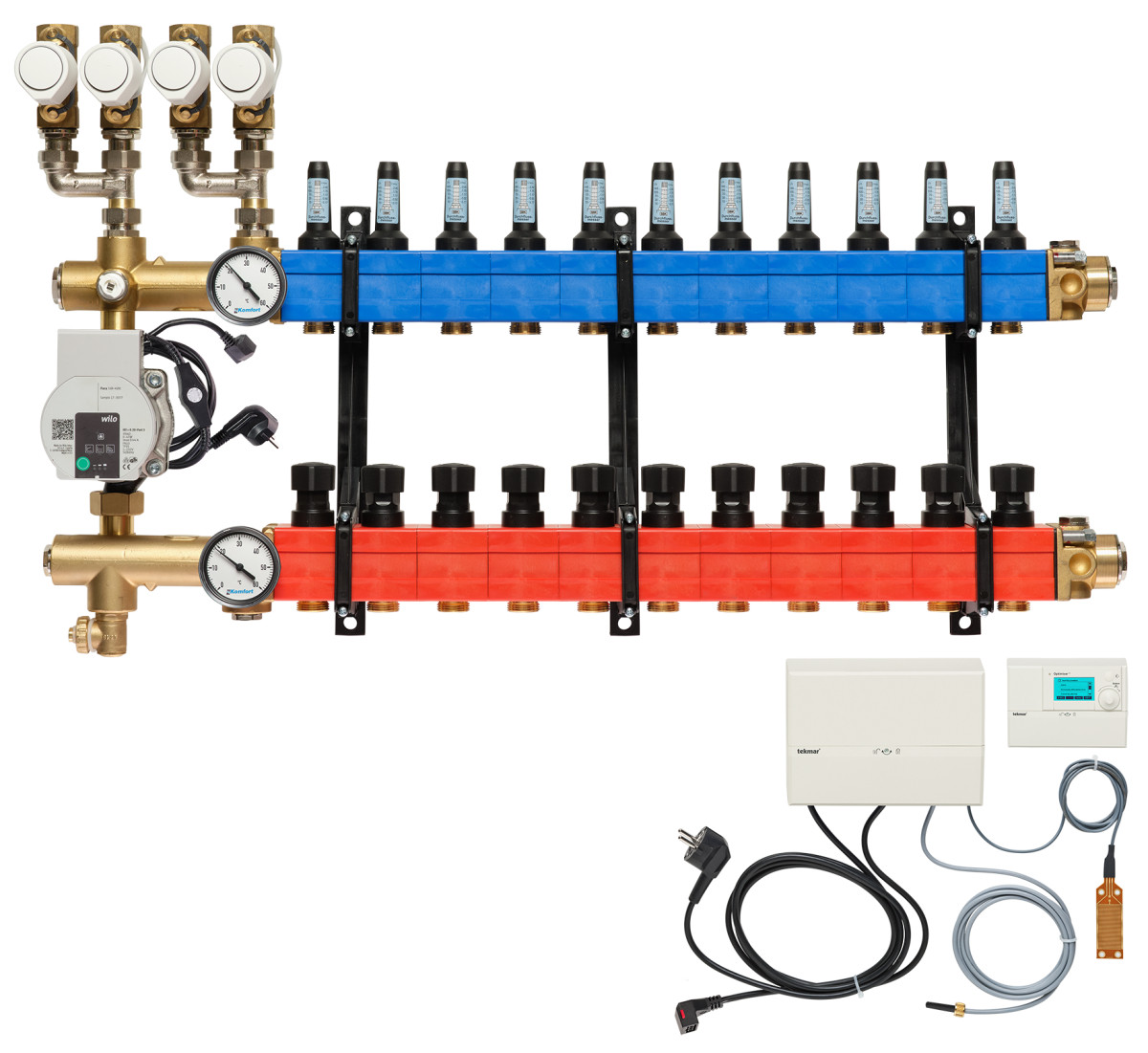 Verdeler, 4-pijps verw./koelen B.A. E-pomp, 25-135 L/U.,11 GR