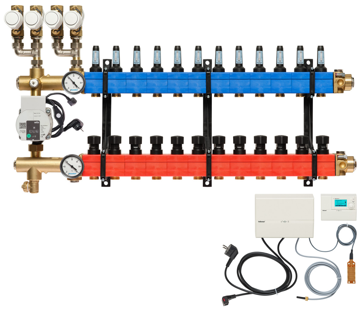 Verdeler, 4-pijps verw./koelen B.A. E-pomp, 25-135 L/U.,12 GR