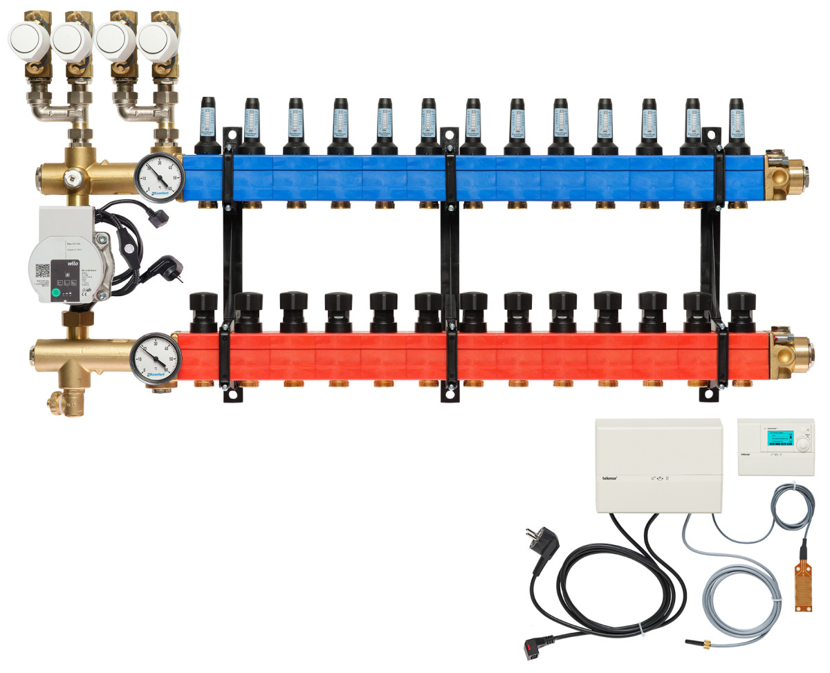 Verdeler, 4-pijps verw./koelen B.A. E-pomp, 25-135 L/U.,13 GR