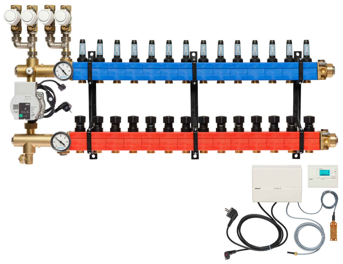 Verdeler, 4-pijps verw./koelen B.A. E-pomp, 25-135 L/U.,14 GR