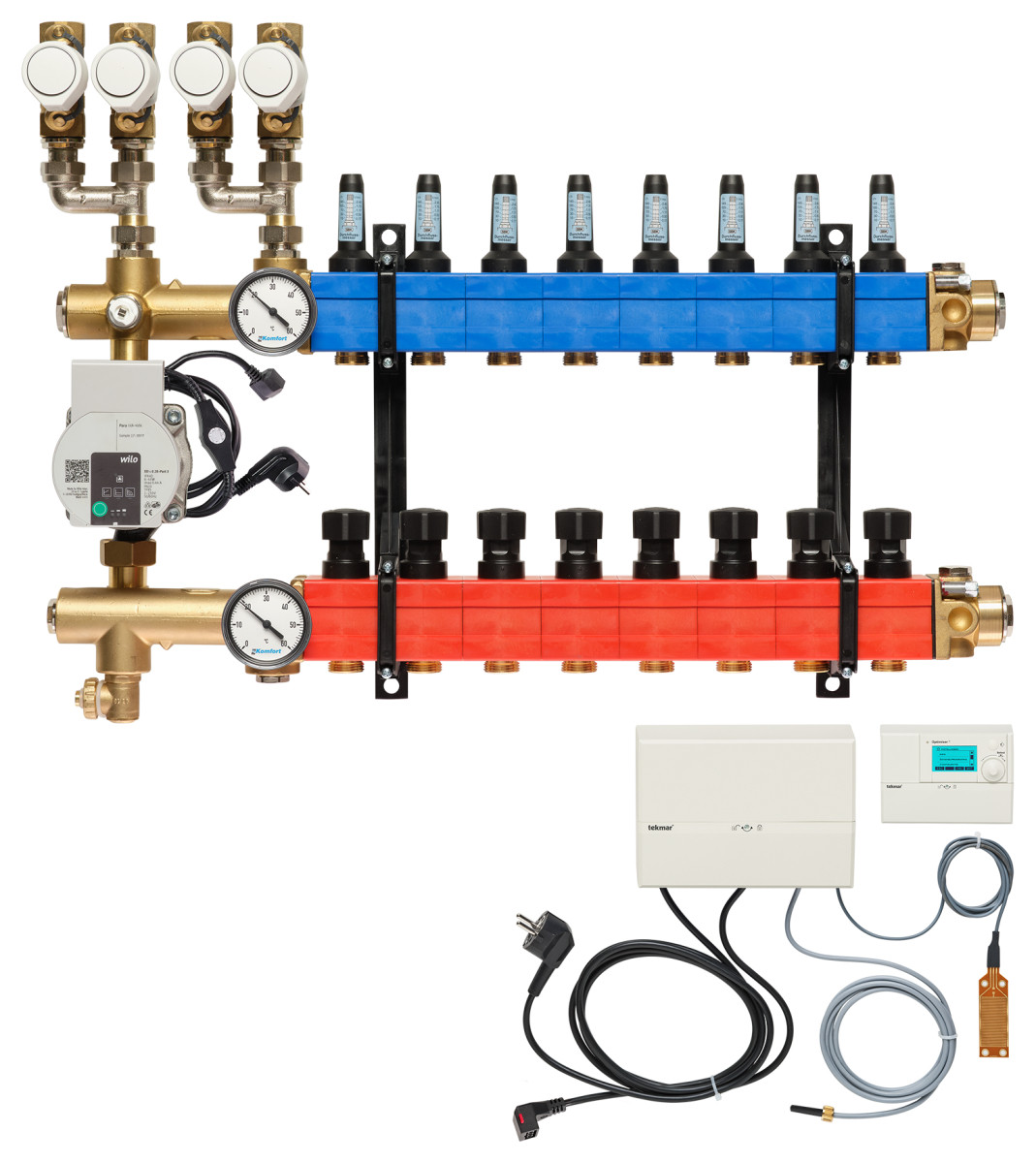 Verdeler, 4-pijps verw./koelen B.A. E-pomp, 25-135 L/U.,8 GR.